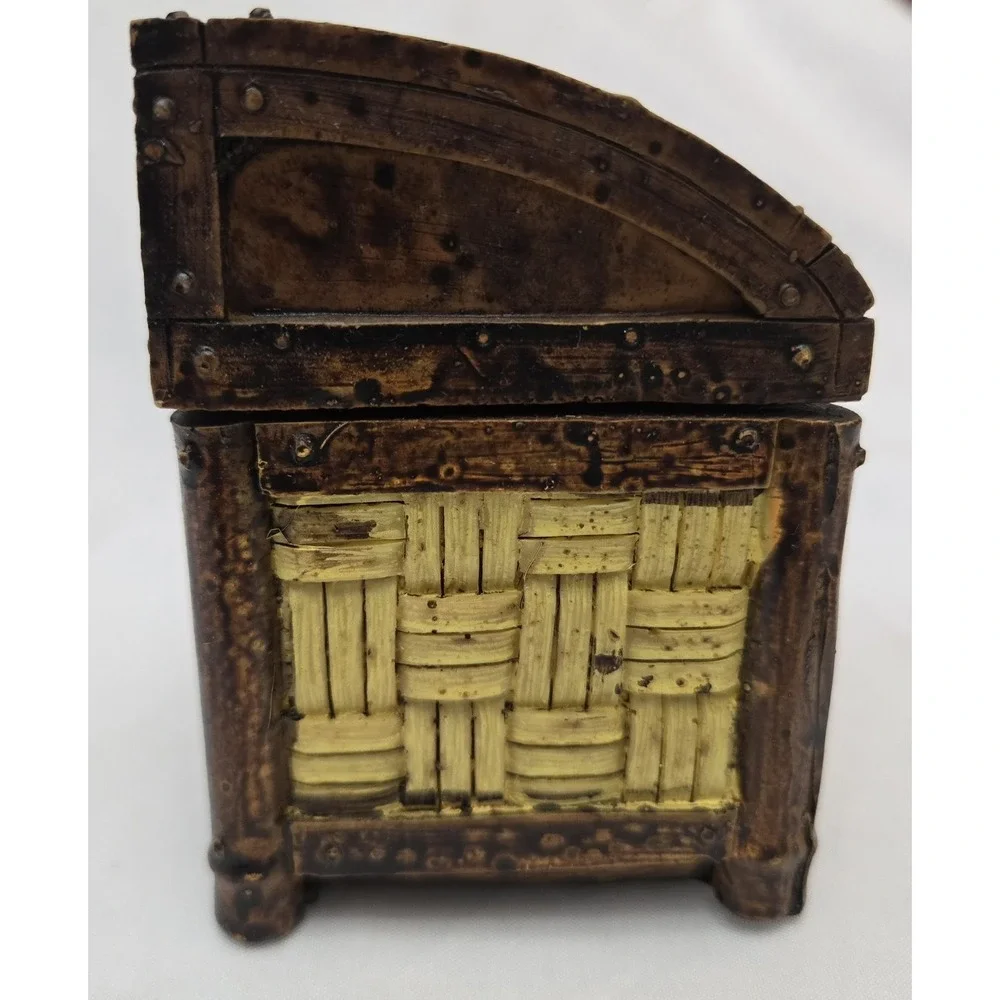 Tradewind Bay Decorative Resin Wicker Look Pirate Chest Shape Trinket Latch Box